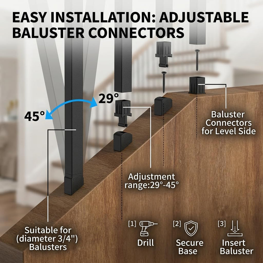 60 Pack 32" Black Square Deck Balusters, Aluminum Deck Spindles with Fla...