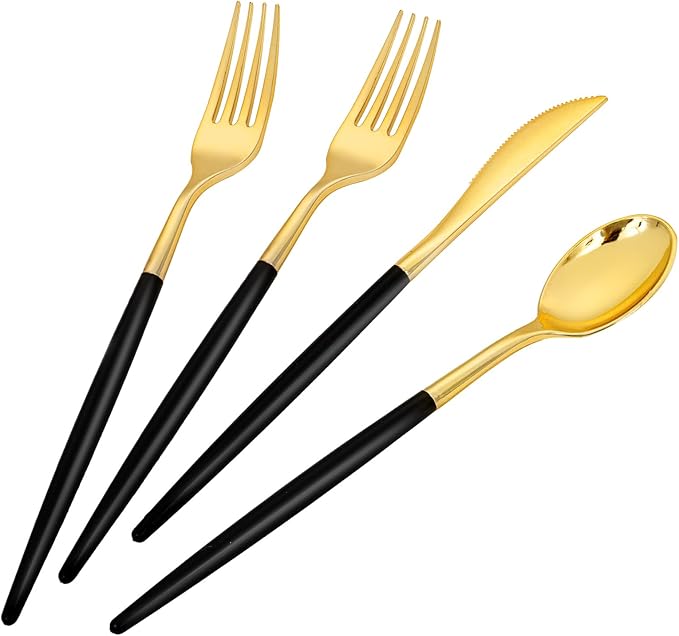 SUT Gold Plastic Silverware (160Pcs) Forks and Spoons Disposable, 80 Gold Pla...