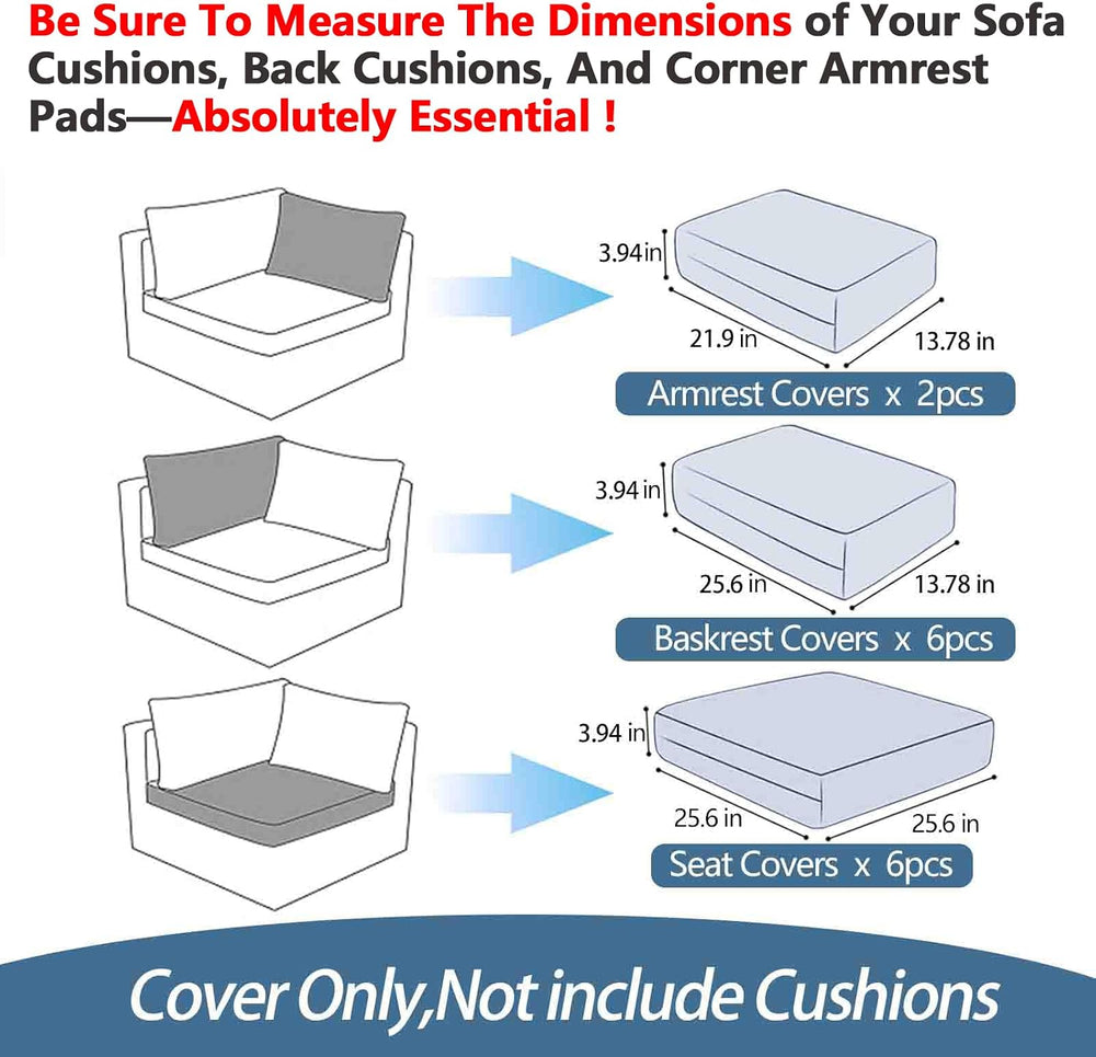 14Pcs Patio Cushion Covers Replacement Splashproof UV-Resistant Inelastic Cov...
