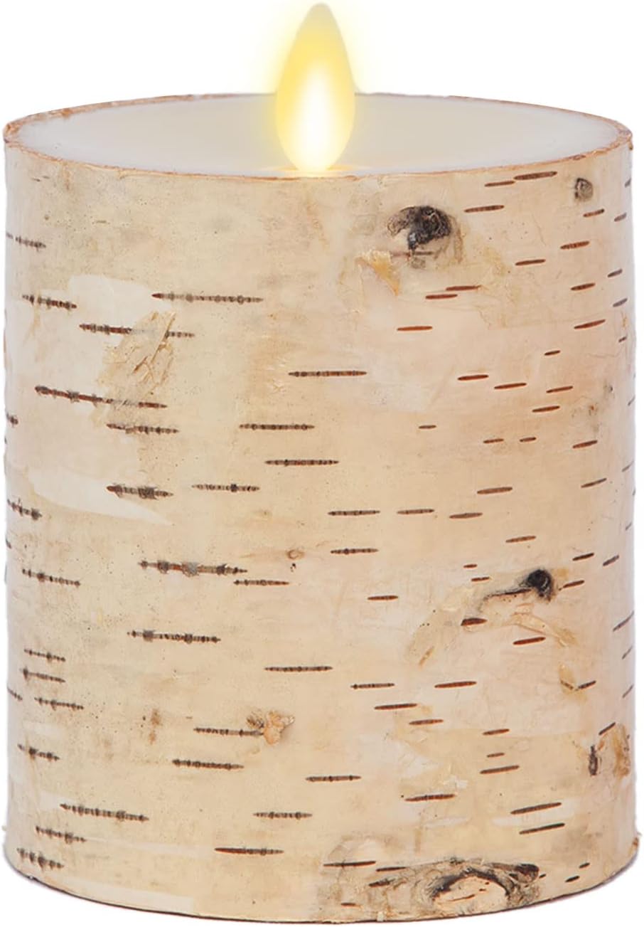 Luminara Real Birch Bark Wrapped Flameless LED Candle, 3.5" x 4.5",...