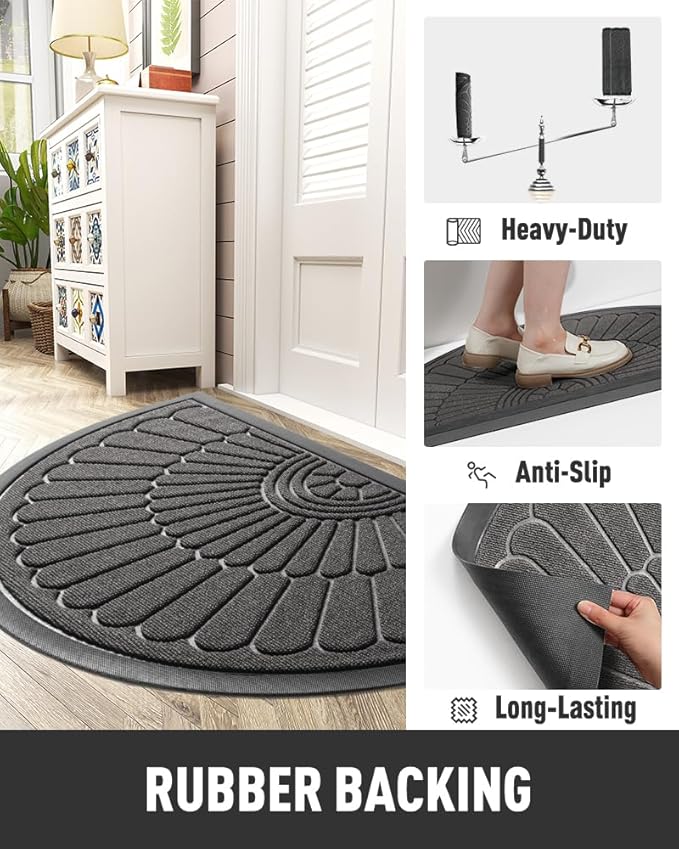 tchdio Door Mat Outdoor Indoor Entrance Doormat-Semicircular Durable Rubber N...