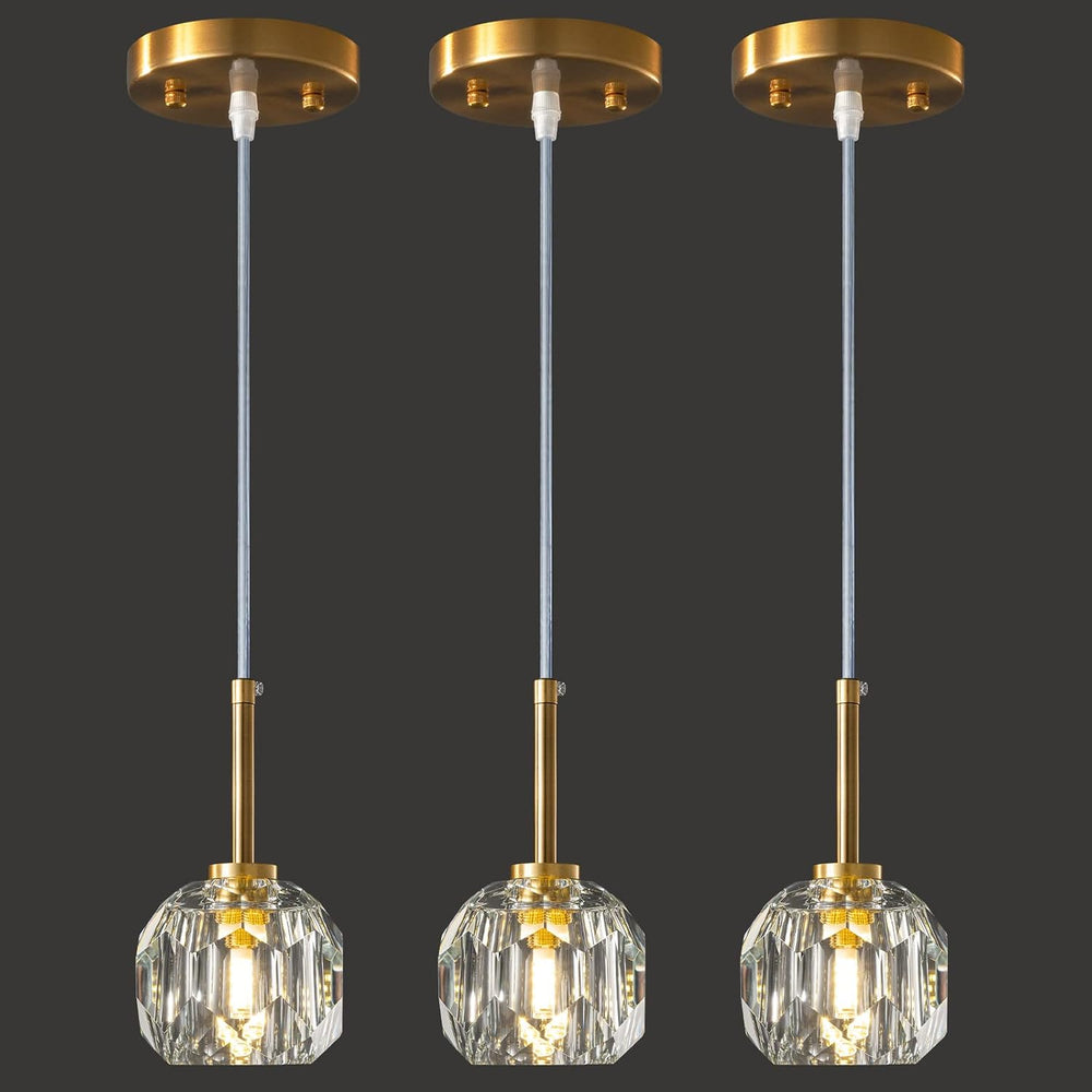 LMQNINE Mini Crystal Gold Pendant Lights Kitchen Island 3 Pack Pendant Light ...