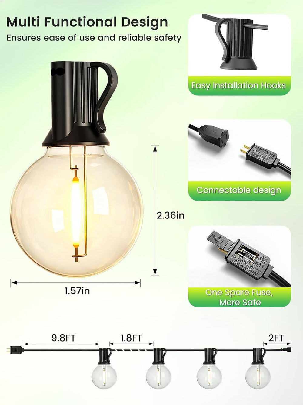 LACHON Outdoor String Lights Waterproof 200 FT with 100 G40 IP65 Bulbs