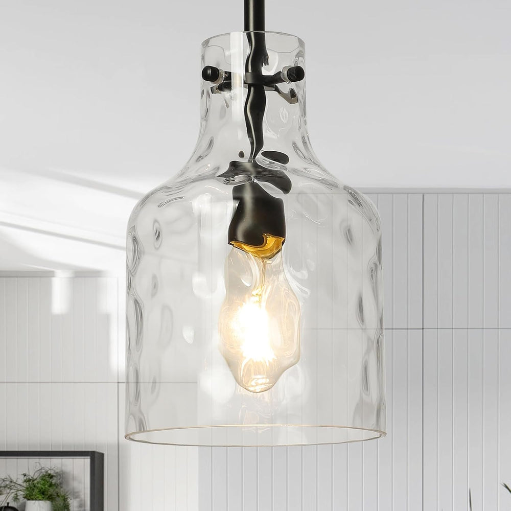 WILON Industrial Glass Pendant Lights for Kitchen Island, Modern Black Panden...
