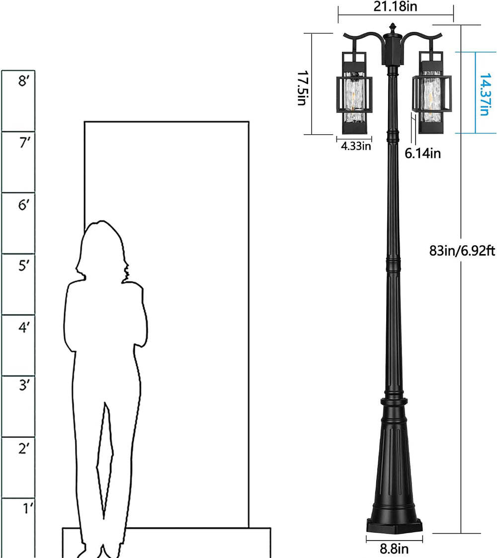 PARTPHONER Modern Outdoor Lamp Post Light 2-Head, Hardwired Street Light Post...