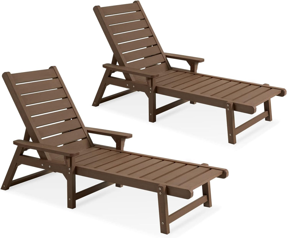 HDPE Outdoor Chaise Lounge Chair,5-Position Adjustable Set of 2,Brown