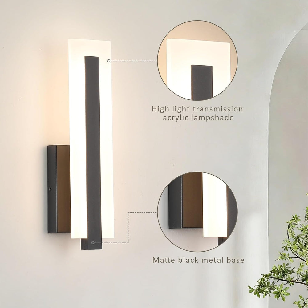 Tipace Hardwired Black Dimmable Modern LED Wall Sconce 3000K 3500K 4000K 5000...