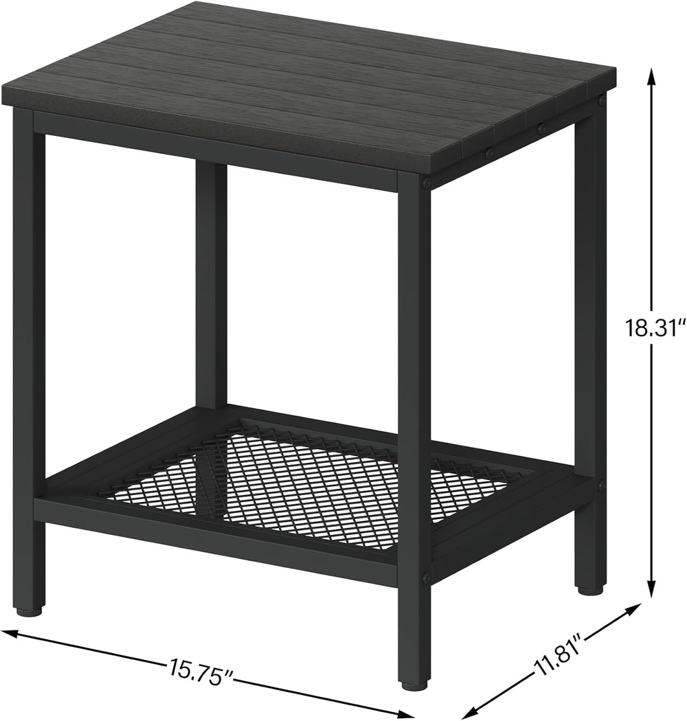 Outdoor Side Table with Storage 2-Tier Patio End Table,Black 2PC