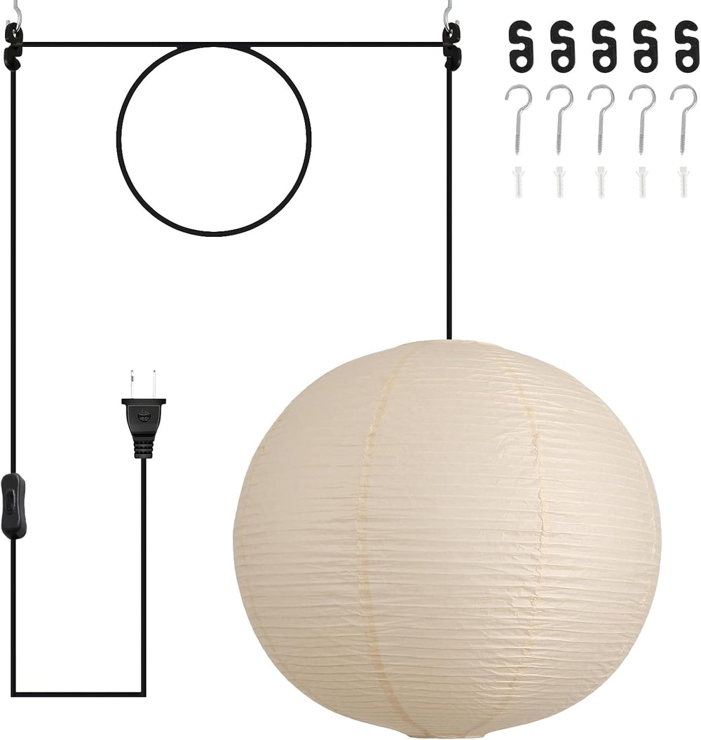 20in Paper Lanterns Plug in Hanging Lamp Off-White 19.7FT Cord