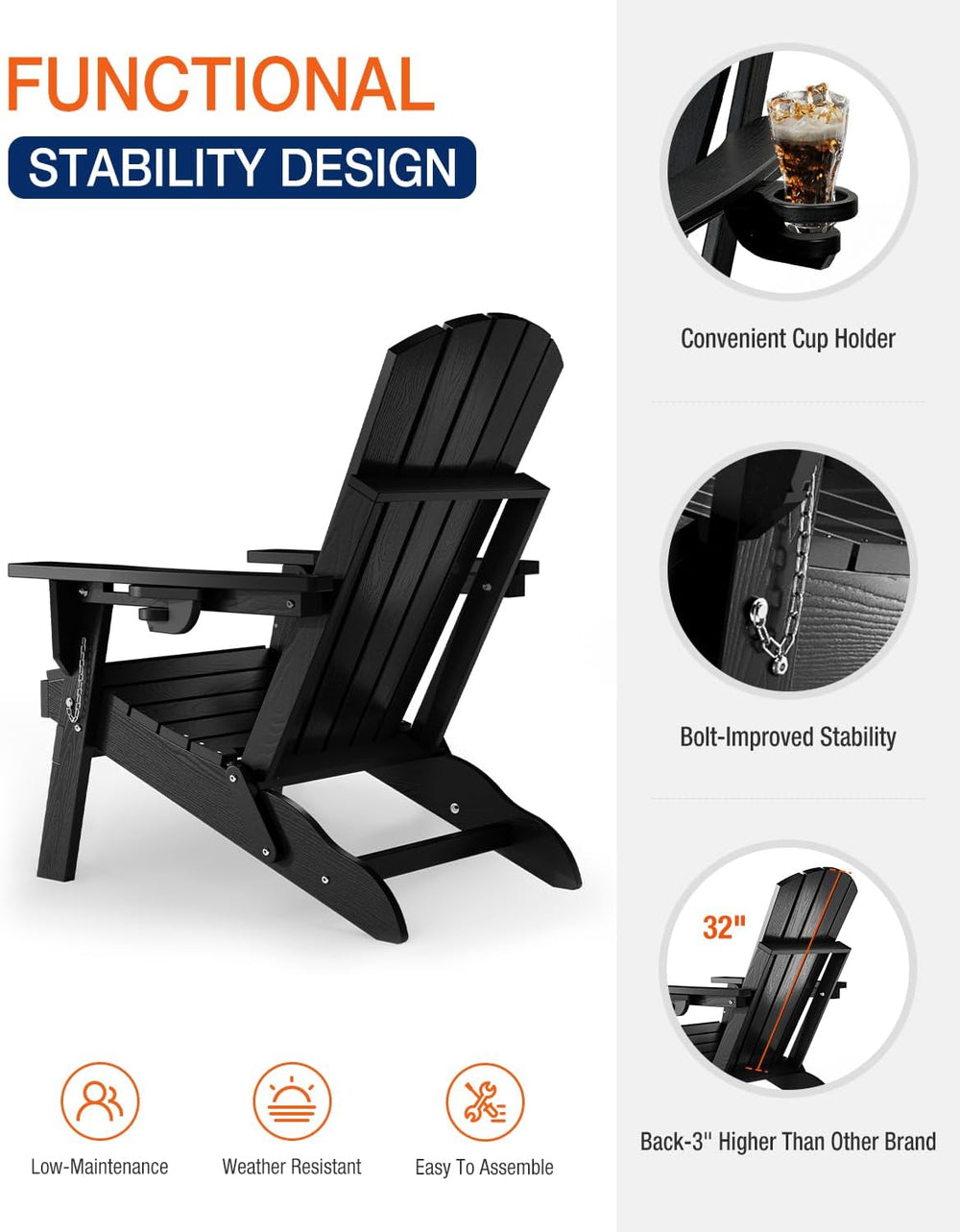 Adirondack Chair with Cup Holder: Folding Adirondack Chairs Plastic HDPE Mate...