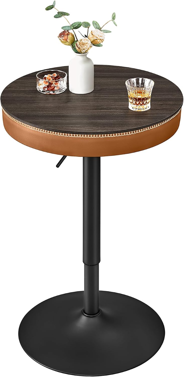VASAGLE Height Adjustable Bar Table, Round High Pub Table with Storage
