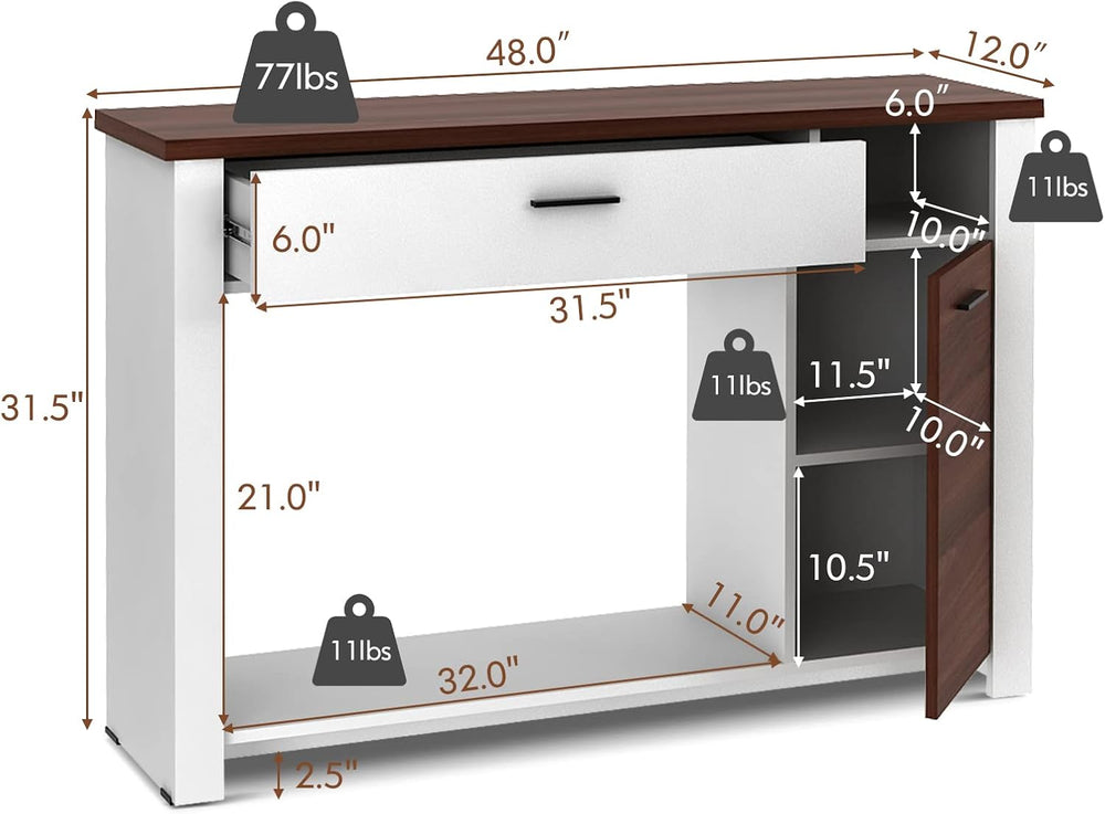 GIANTEX Modern Console Table, 48" Sofa Side Table with Drawers and Cabinet