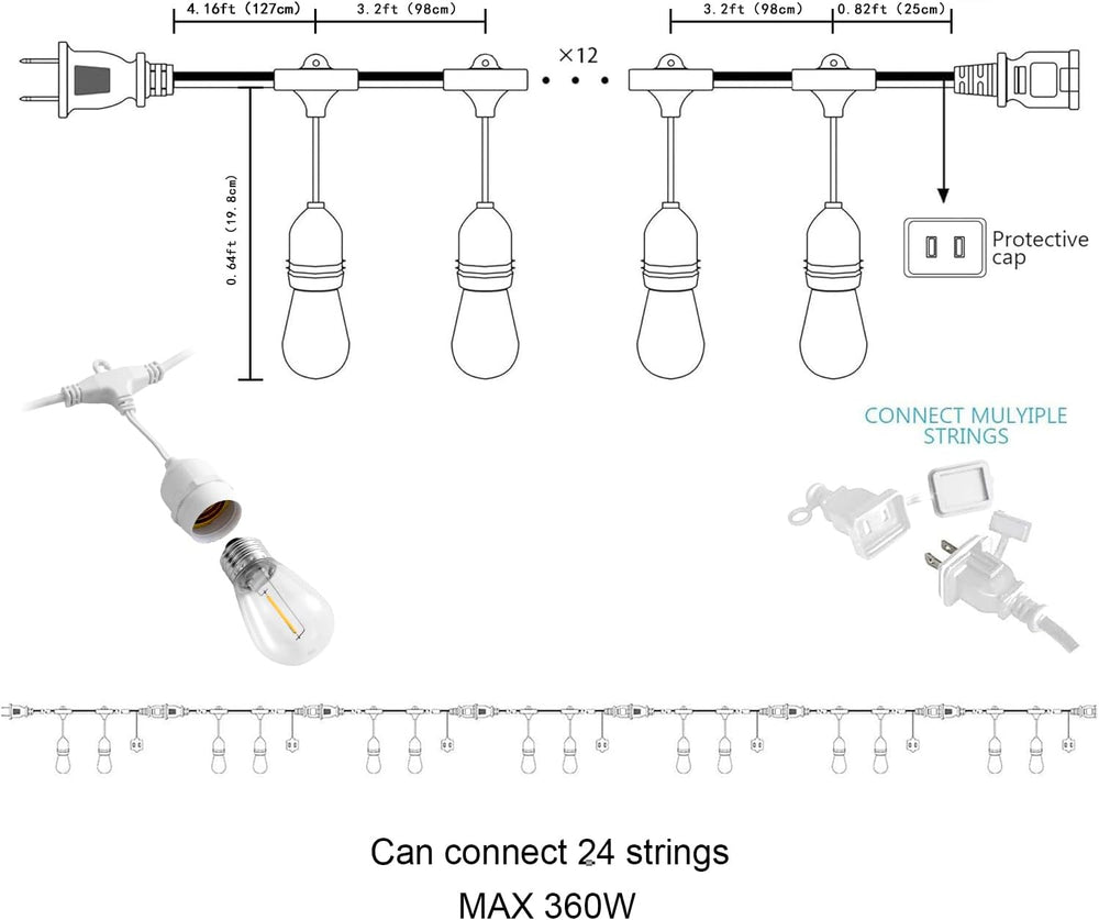 Banord 50FT Outdoor String Lights, S14 Waterproof Patio Lighting, White