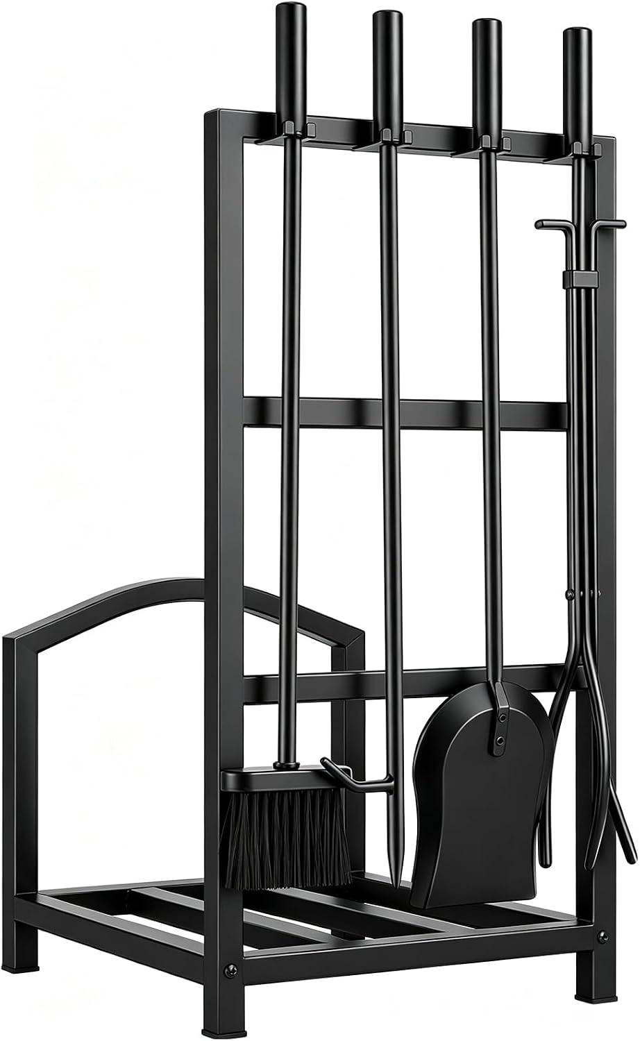 Gtongoko Fireplace Tools Set with Log Rack Holder, Heavy-Duty Steel Frame