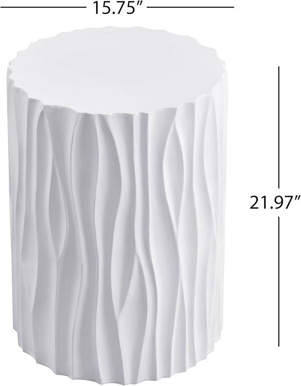Modern Round Side Table, Outdoor End Table with Wavy Fluted Design, Multi-Use...