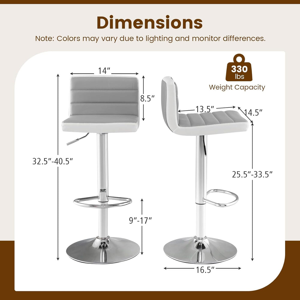 COSTWAY Adjustable Bar Stools Set of 2, Modern Swivel PU Leather Bar Chairs w...