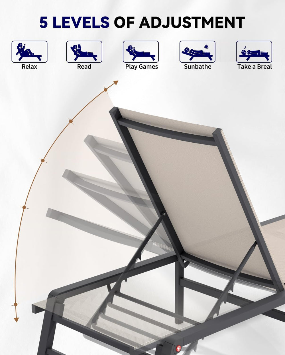 Aluminum Chaise Lounge Chair Outdoor, Foldable Patio Lounge Chair Assemble-Fr...