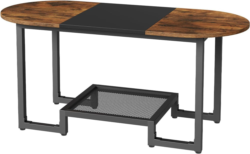 HOOBRO Coffee Table, Oval Small Coffee Table with 2-Tier Storage Shelf, Narro...
