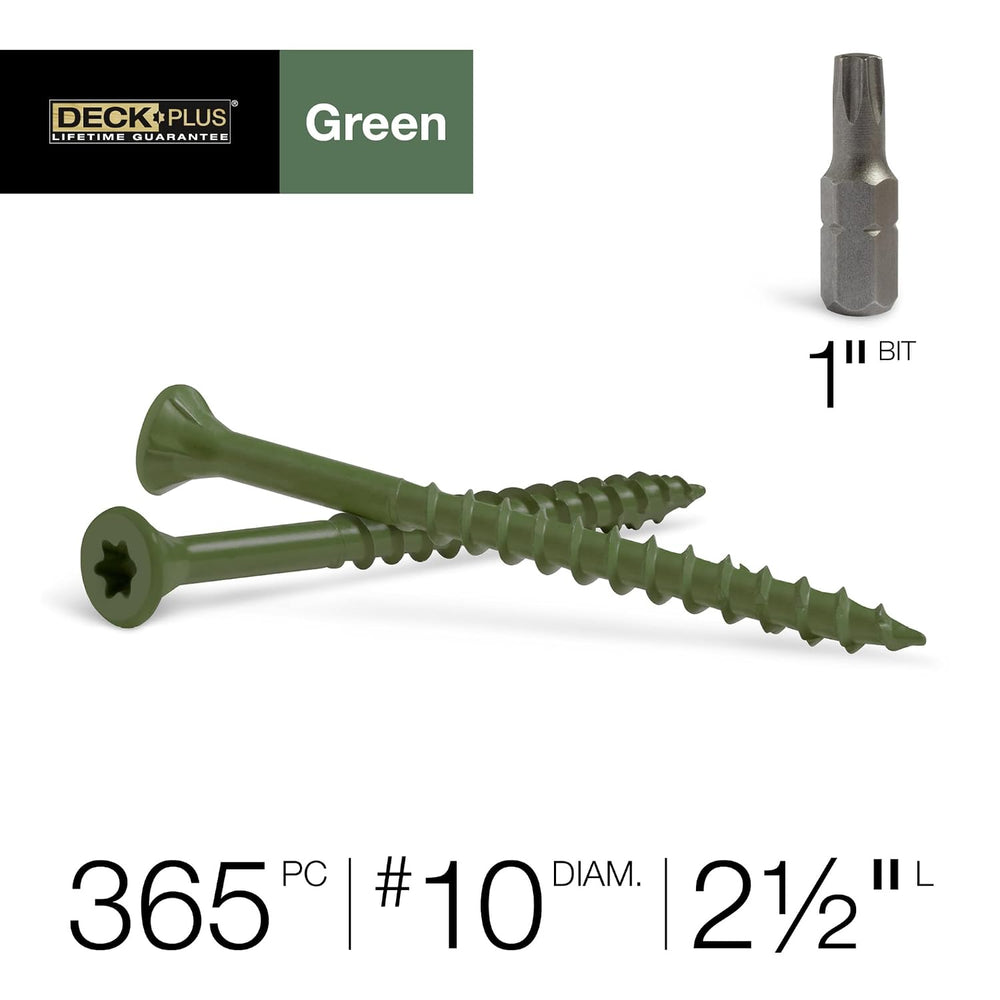 Deck Plus Wood Screws, #10 x 2-1/2in, 5lb Box, 365 Pieces, Green
