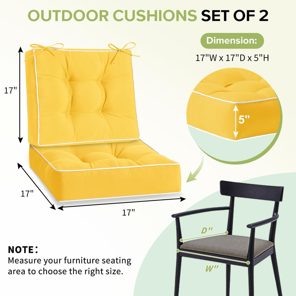 HARBOREST Outdoor Chair Cushions Set of 2, Tufted Patio Chair Cushions with T...