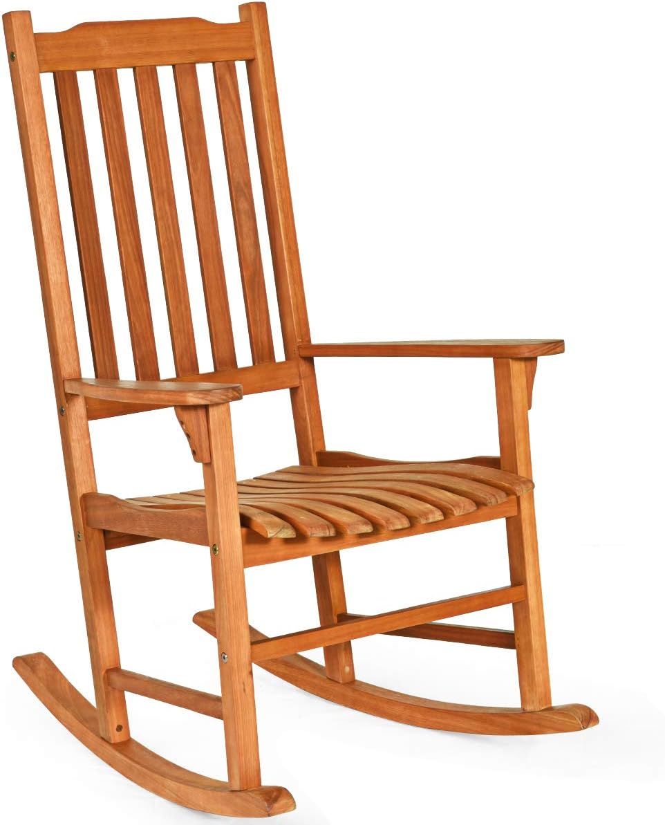GIANTEX Porch Rocking Chair Outdoor and Indoor Use, Solid Eucalyptus Wood Roc...
