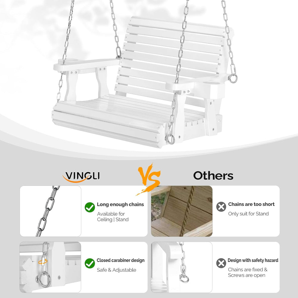 VINGLI 440 LBS Heavy Duty 1-Person Wooden Porch Swing, White