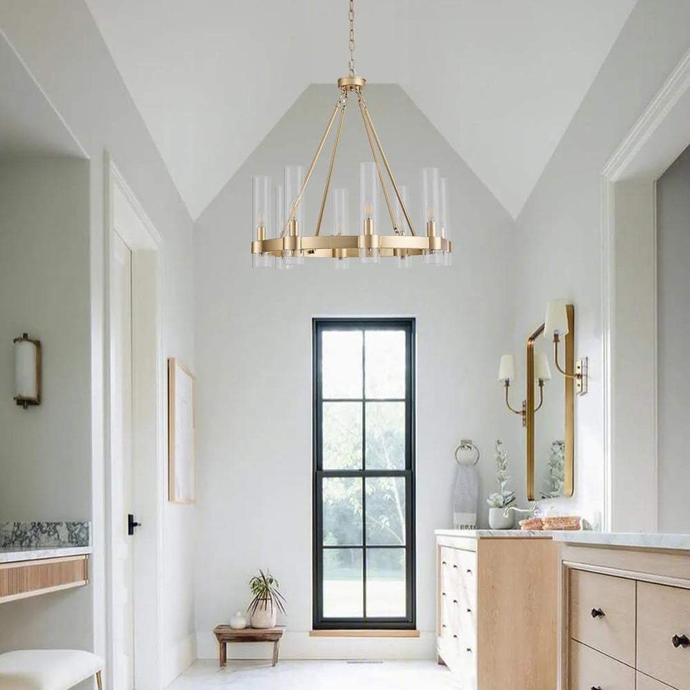 Wagon Wheel Chandelier 8-Light Glass Pendant Light, Industrial Modern Golden ...