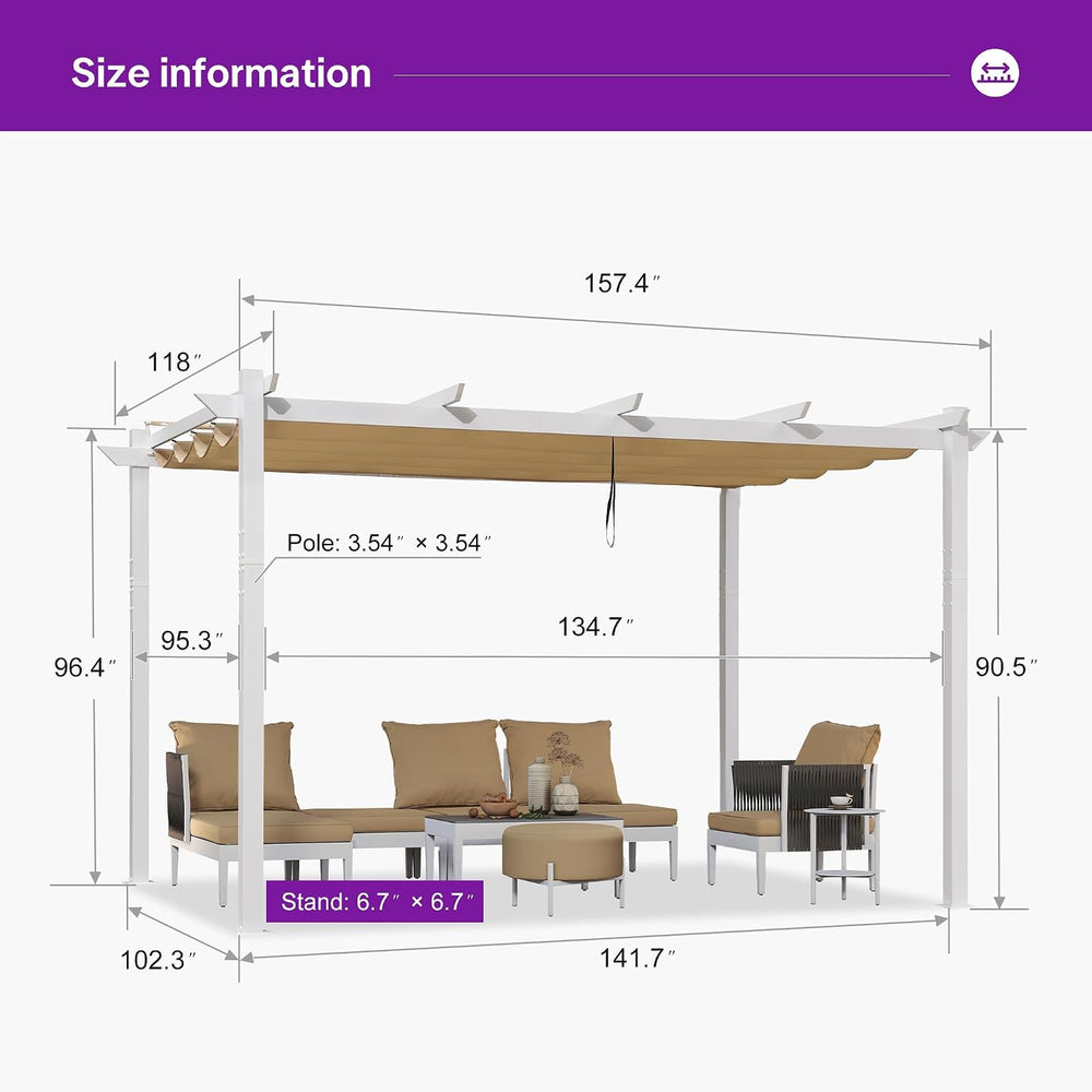 PURPLE LEAF Outdoor Pergola 10' x 13' White Pergola, Double Canopy, K...