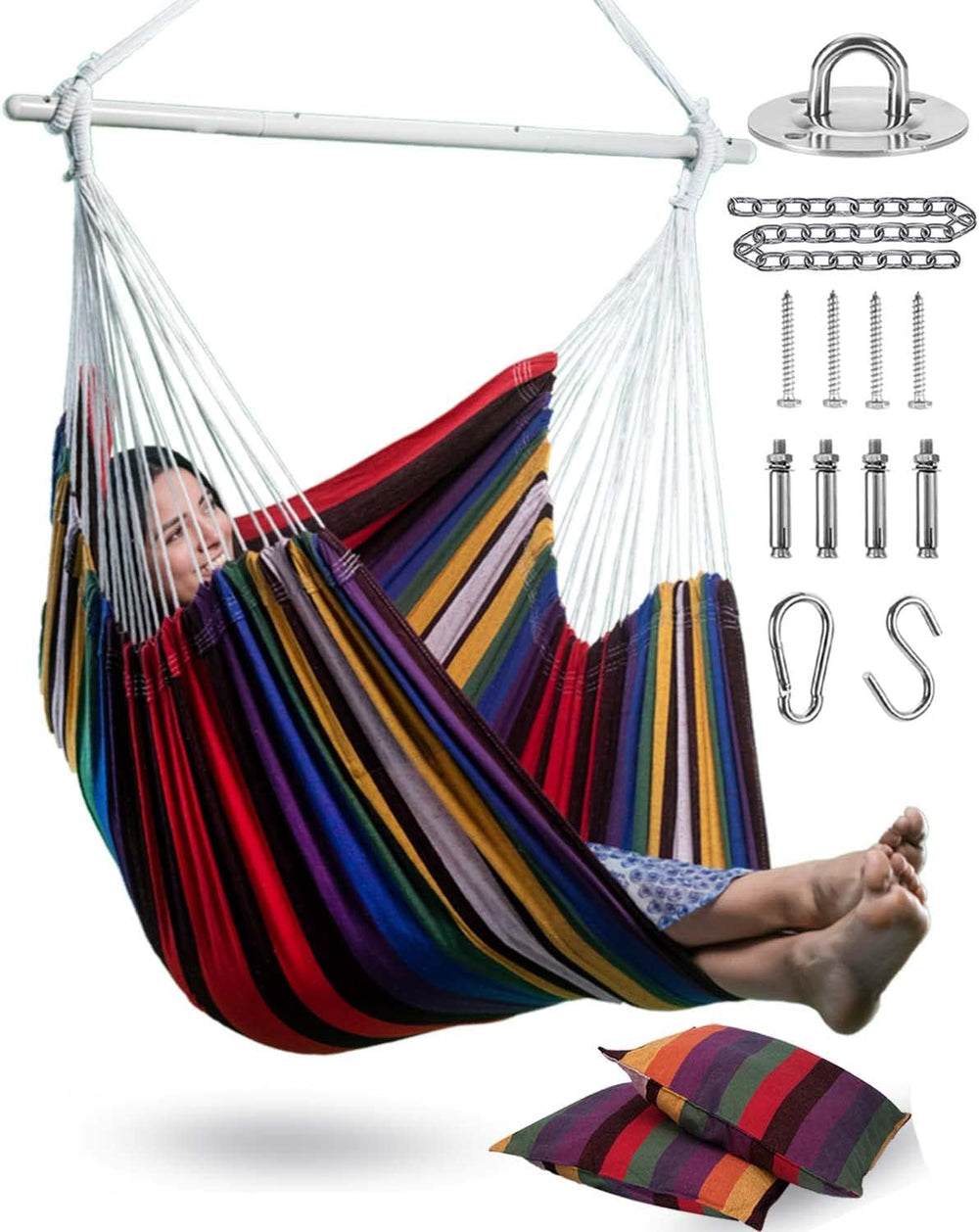 Lulladle Hammock Chair XXL with 2 Cushions, 500 lbs, All Hardware Included