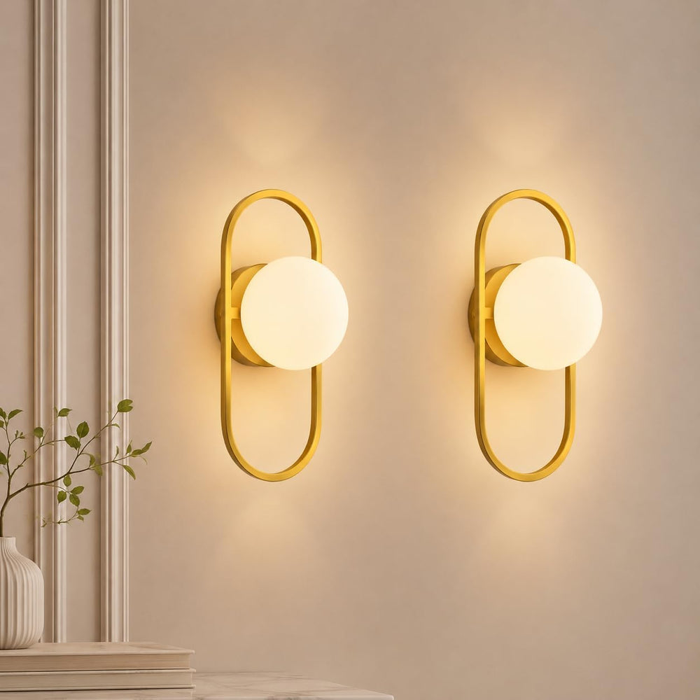 SeeU Modern Gold Wall Sconces Globe Lampshade Wall Light Fixture Set of 2
