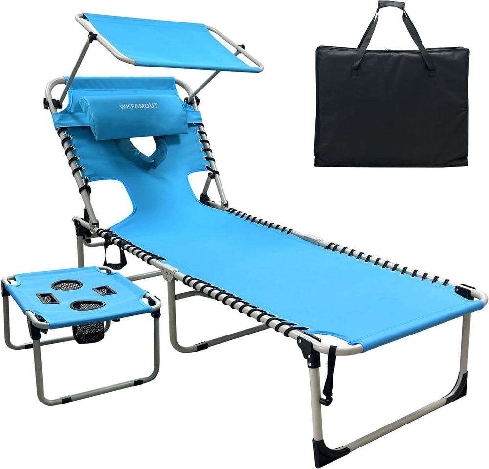Outdoor Tanning Chair with Sun Canopy Shade & Face Hole, Folding Lounge C...