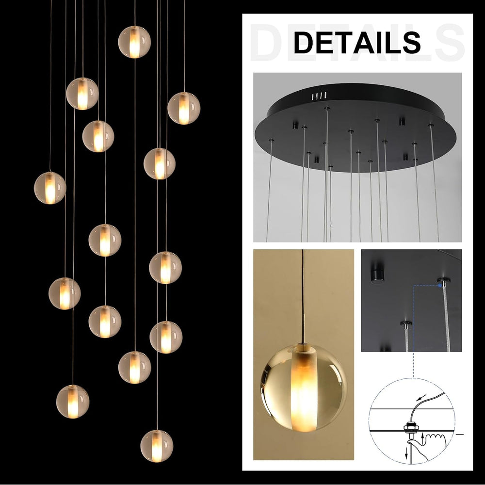 14 Lights Staircase Chandelier for High Ceiling, Dimmable Modern Crystal Rain...