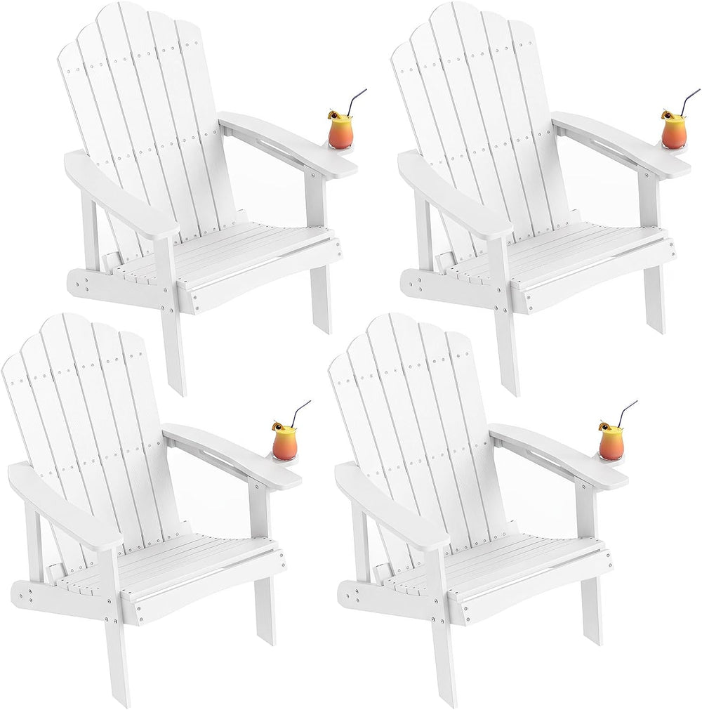Tangkula Adirondack Chair Outdoor, Fade Resistant HDPE Armchairs with Cup Hol...