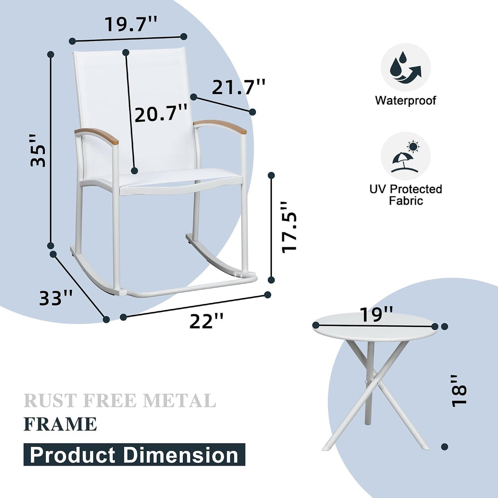 SUNLEI 3-Piece Patio Rocking Bistro Sets, Textilene Fabric Outdoor Breathable...