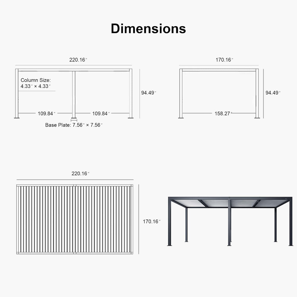 PURPLE LEAF Louvered Pergola 14' x 20' Patio Pergola Hidden Drainage ...