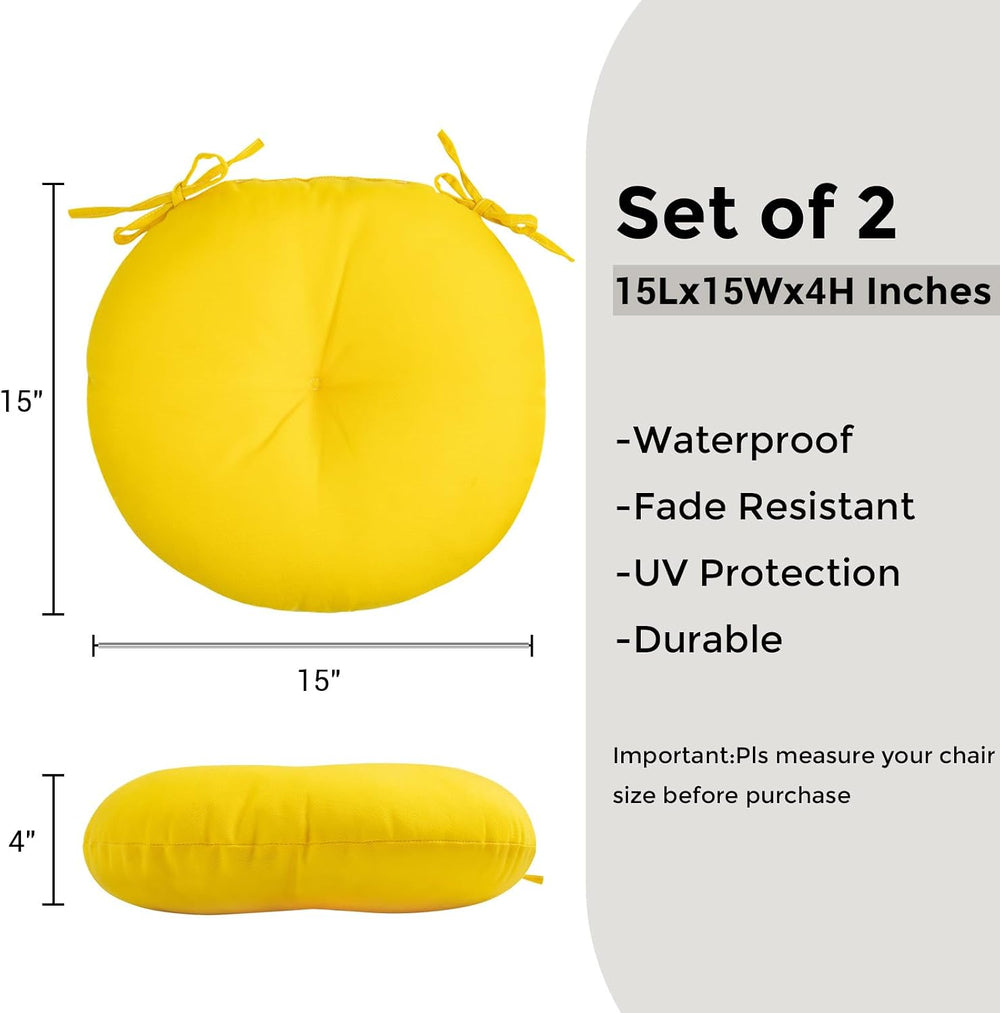 FUNHOME Bistro Chair Cushions 15 inch,Set of 2,Tufted Round Chair Cushions wi...