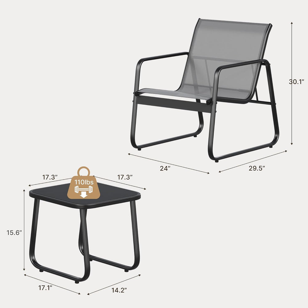 Gizoon Patio Chairs Set of 2, 3PCS Patio Furniture Set, Balcony Chair Set