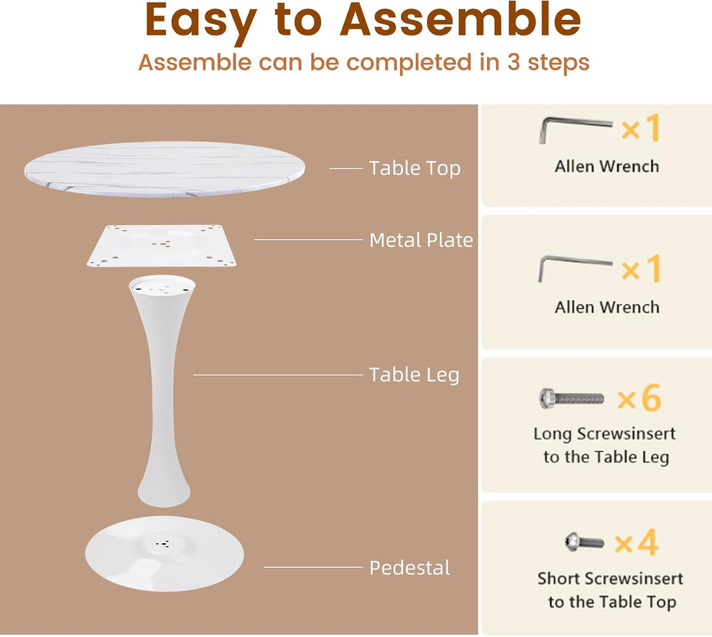 Round Dining Tulip Table for 2, Mid-Century Modern Table with Sturdy Metal Pe...