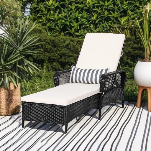 Tangkula Wicker Chaise Lounge Outdoor, Patio Rattan Reclining Chaise with 6-G...