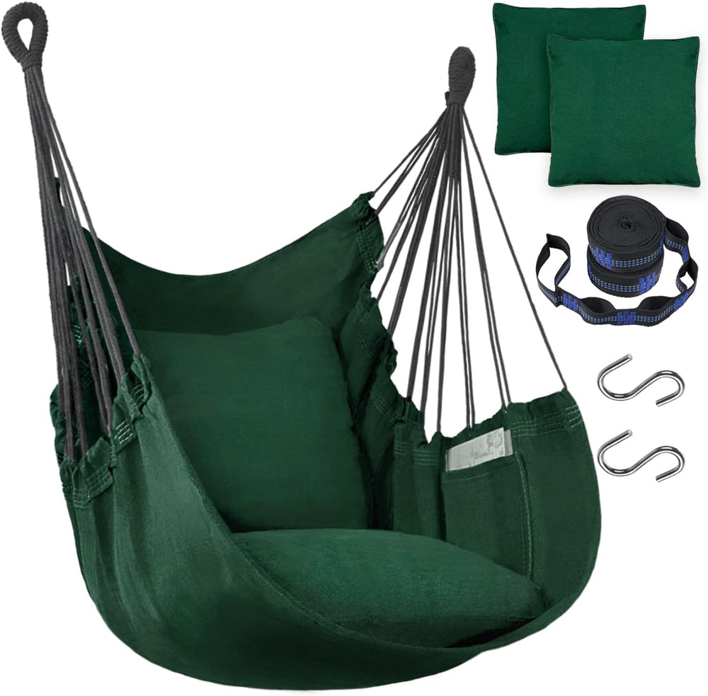 Halalona Hammock Chair Hanging Hammock Chair Rope Swing 2 Cushions Included-S...