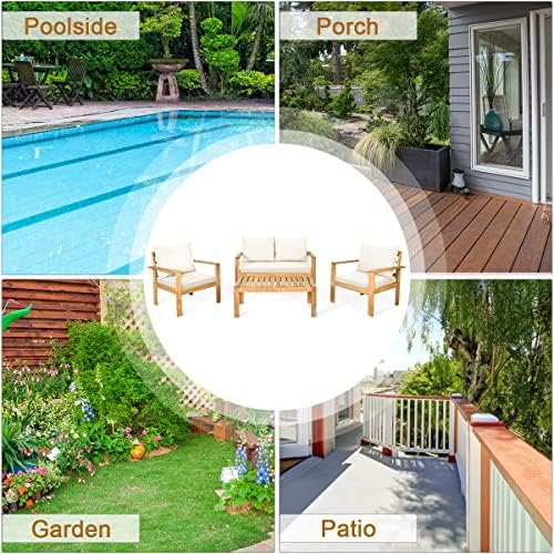 HAPPYGRILL 4 Piece Patio Furniture Set Outdoor Conversation Set Wood Sofa Tab...