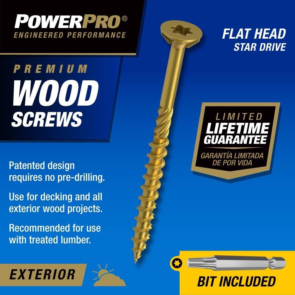Power Pro Exterior Wood Screws, #9 x 3in Flat Head, 2000 Pieces, Bronze