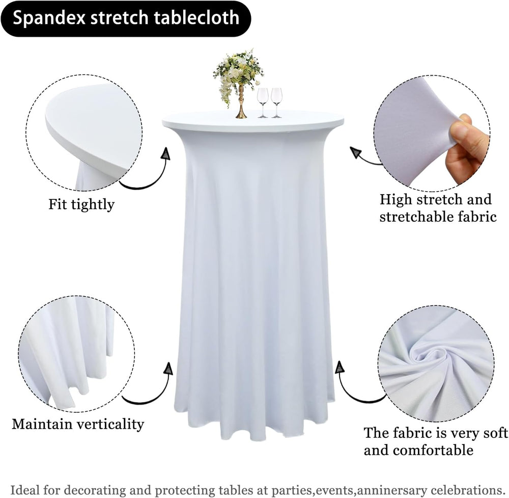 4 Pack 24"x43" White Spandex Cocktail Table Skirt, Fits 24" Ro...