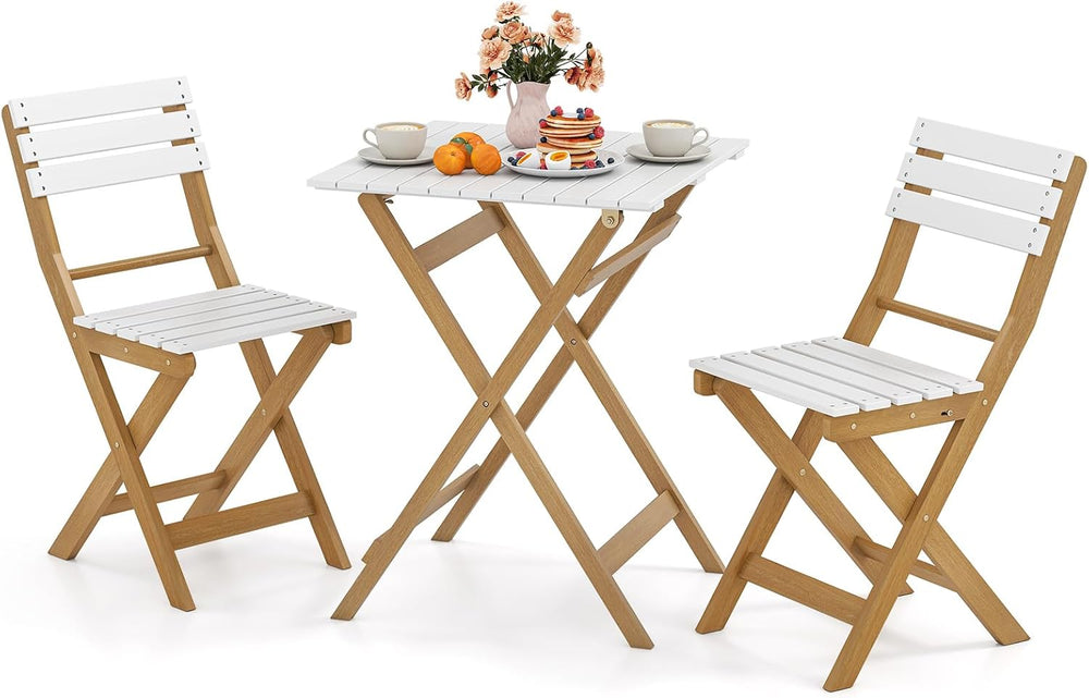 Tagnkula 3 Piece Folding Outdoor Patio Bistro Set, Space Saving Foldable Acac...