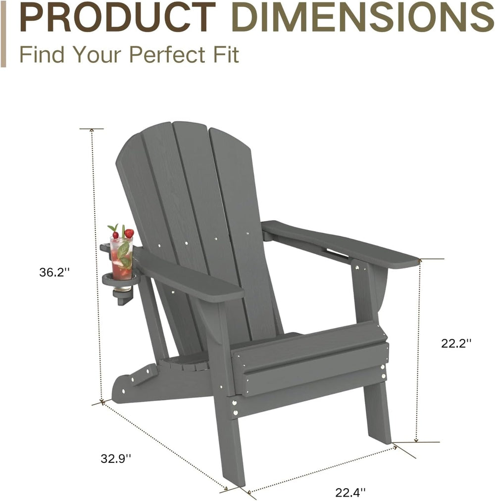 Kingdura Foldable Adirondack Chair, Portable HDPE All Weather Resistant Outdo...