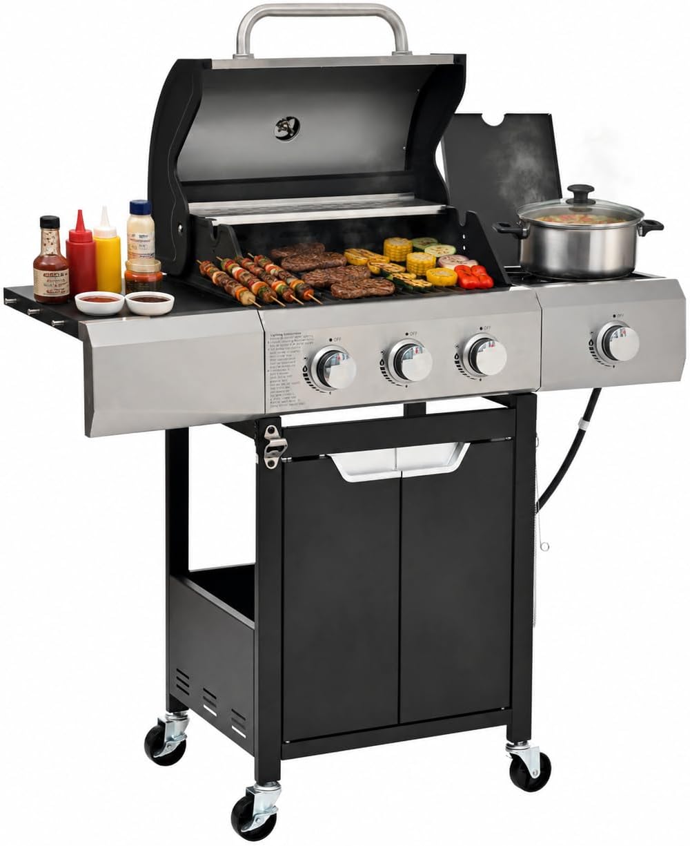 Endark 40,500 BTU 3-Burner Propane Gas Grill – Stainless Steel Outdoor BBQ wi...