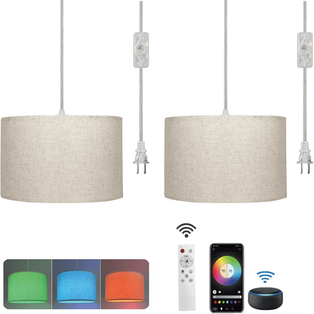 Hanging Lamp Plug in Pendant Light 2 Pack with Remote Control, 15Ft Hanging L...