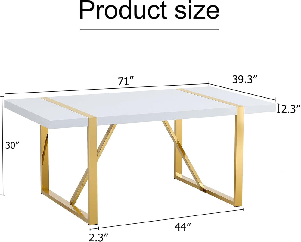 Ebullient 71“ White Dining Table, Modern Dining Room Table for 6-8, Kitchen T...