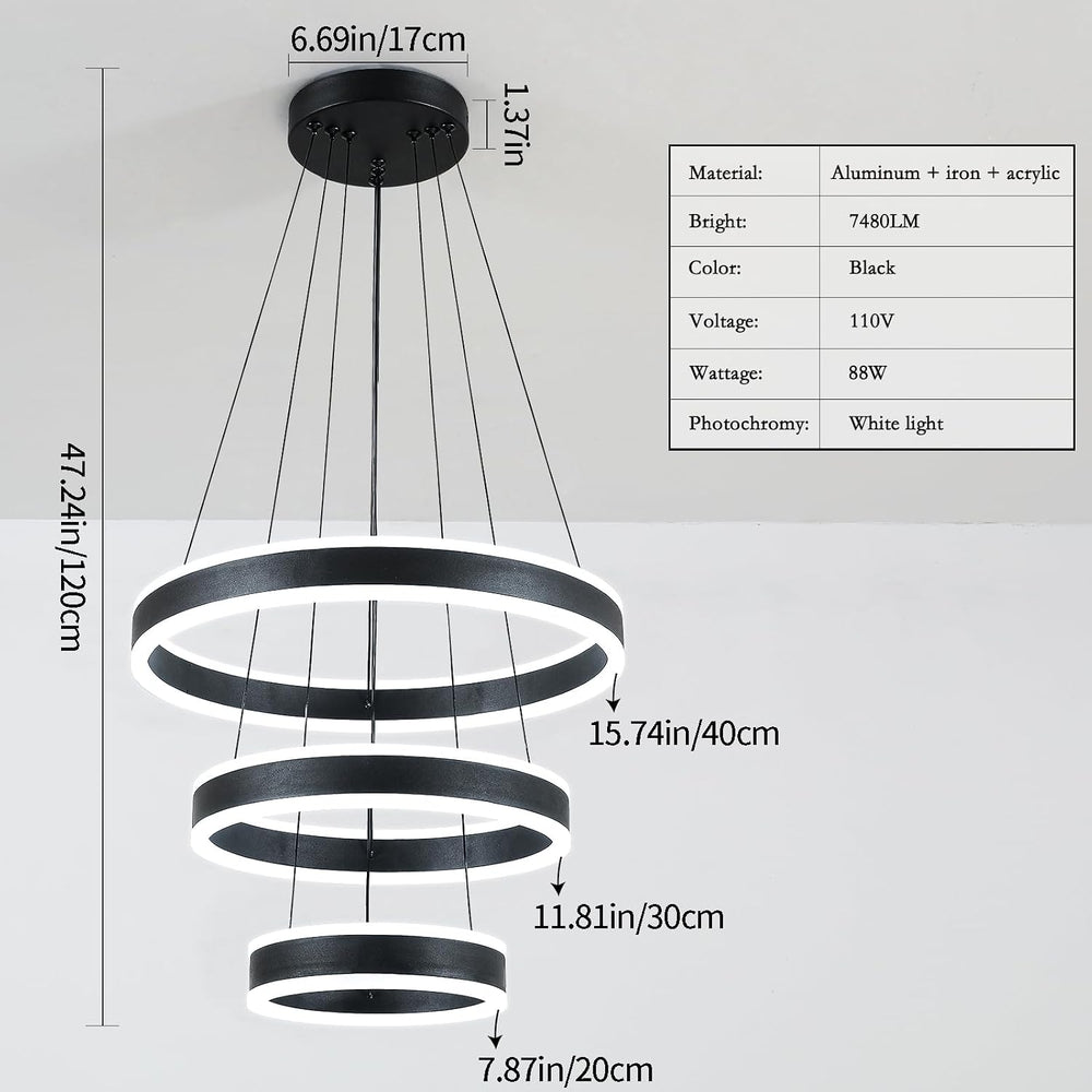 O'NEELDY Modern LED Chandeliers Adjustable Hanging Black Pendant Light Fi...