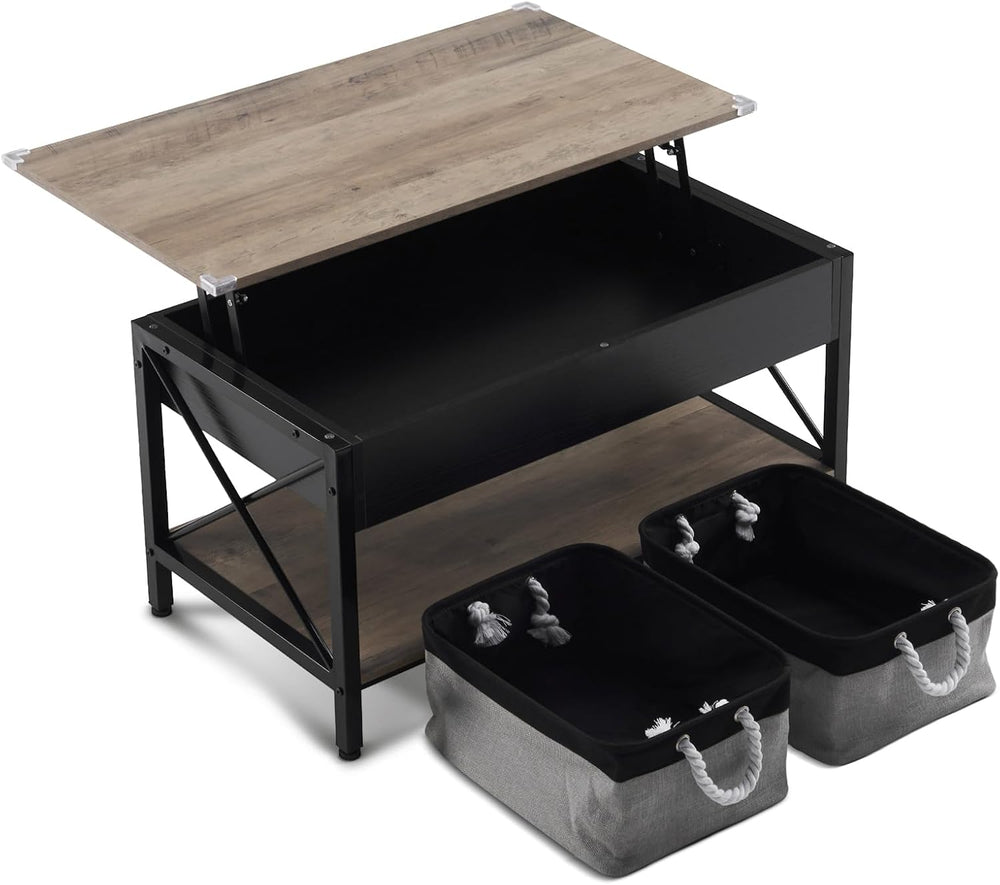 VINGLI 36" Lift Top Coffee Table with Free Cloth Storage Bins, Rustic Fr...